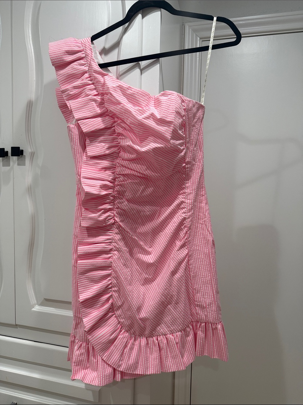 Lilly Pulitzer Pink Striped One-Shoulder Ruffle Dress